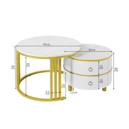 Merax Modern 2-Piece Nesting Coffee Table Set with Marble Effet Tabletop in White - thumbnail 2
