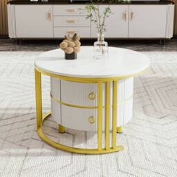 Merax Modern 2-Piece Nesting Coffee Table Set with Marble Effet Tabletop in White - thumbnail 3