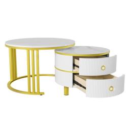Merax Modern 2-Piece Nesting Coffee Table Set with Marble Effet Tabletop in White - thumbnail 8