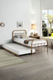 SlumberWorx Tewin Vintage Hospital Style Single Metal Bed Frame w Guest Trundle in Bronze - thumbnail 2
