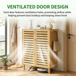 KORVIXA 2 Doors Wooden Shoe Storage Cabinet Entryway Shoe Organizer in Natural - Size: 100 cm x 100 cm - thumbnail 4
