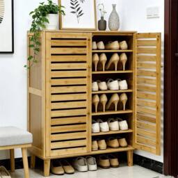 KORVIXA 2 Doors Wooden Shoe Storage Cabinet Entryway Shoe Organizer in Natural - Size: 100 cm x 100 cm