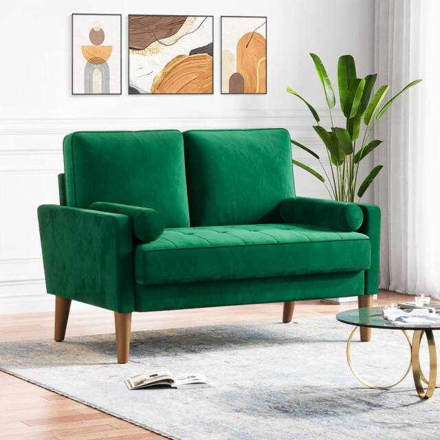 Dprodo 121CM Velvet Love Seat Couch with 2 Pillows in Green - Size: 1 Pack - image 1