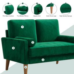 Dprodo 121CM Velvet Love Seat Couch with 2 Pillows in Green - Size: 1 Pack - thumbnail 3