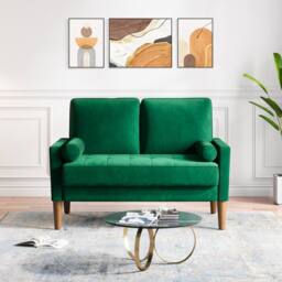 Dprodo 121CM Velvet Love Seat Couch with 2 Pillows in Green - Size: 1 Pack - thumbnail 2