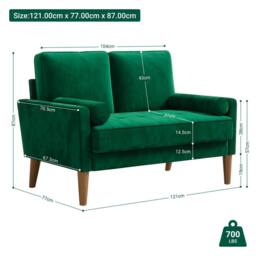 Dprodo 121CM Velvet Love Seat Couch with 2 Pillows in Green - Size: 1 Pack - thumbnail 5