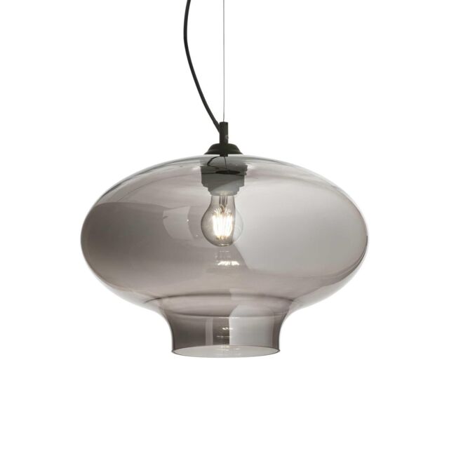 Netlighting Bistro 1 Light Dome Ceiling Pendant Black Smokey Grey Glass Round E27