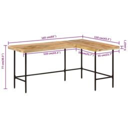 Berkfield Home Desk 165x110x77 cm Solid Wood Mango & Iron in Brown - Size: 165 x 110 x 77 cm - thumbnail 9
