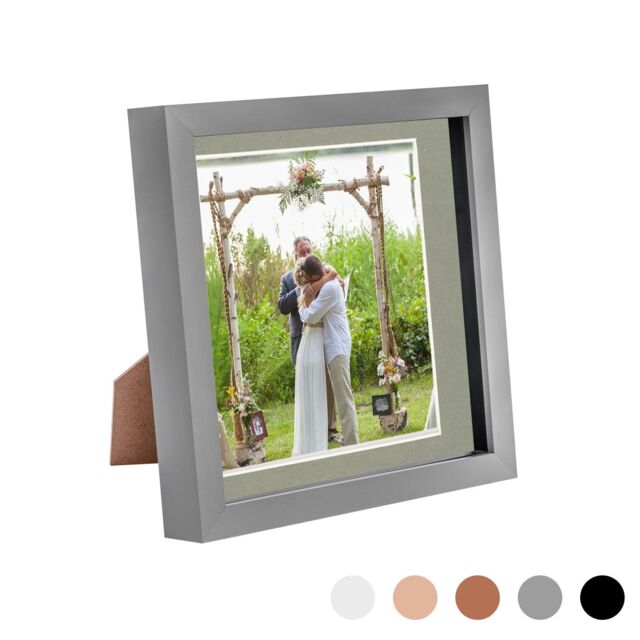 "Nicola Spring 3D Box Photo Frame - 8 x 8"" with 6 x 6"" Mount - White Mount in Grey" - image 1