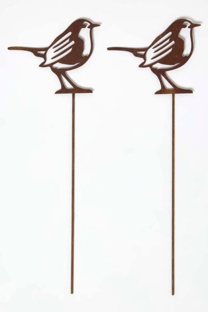 Homescapes Steel Robin Garden Stake Decorations, Set of 2 in Brown - image 1