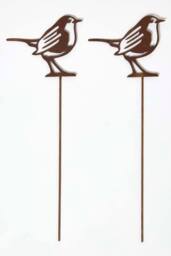Homescapes Steel Robin Garden Stake Decorations, Set of 2 in Brown - thumbnail 1