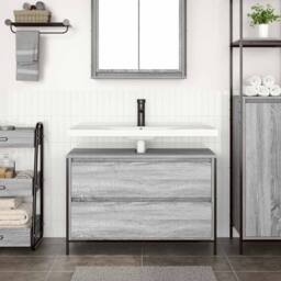 Berkfield Home Bathroom Basin Cabinet with Drawers Grey Sonoma 90x34.5x60 cm - thumbnail 3