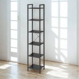 Pirlo Plush Industrial 6 Tier Tall Narrow Bookcase Shelves Black - thumbnail 1