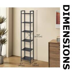 Pirlo Plush Industrial 6 Tier Tall Narrow Bookcase Shelves Black - thumbnail 6