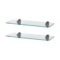Harbour Housewares 2x Rounded Floating Glass Shelves - 40cm Bathroom Storage Display Unit in Black