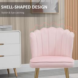HOMCOM Velvet-Feel Shell Luxe Accent Chair Home Bedroom Lounge Metal Legs in Pink - thumbnail 5