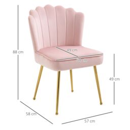 HOMCOM Velvet-Feel Shell Luxe Accent Chair Home Bedroom Lounge Metal Legs in Pink - thumbnail 3