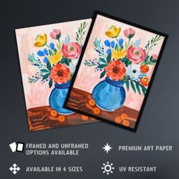 "Artery8 Flower Bouquet Vase & Fruit Still Life Painting Wall Art Print - Size: W12"" x H16""" - thumbnail 2