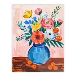 "Artery8 Flower Bouquet Vase & Fruit Still Life Painting Wall Art Print - Size: W12"" x H16""" - thumbnail 1