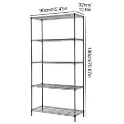 Nordara 90*180cm 5 Tier Metal Storage Rack Wire Shelf Home Kitchen Office in Black - thumbnail 2