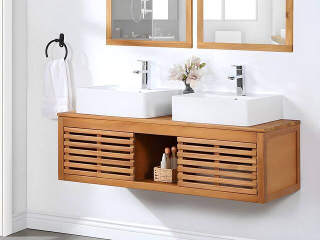 Vente-unique Acacia Wood Wall-Hung Vanity Unit - 130 Cm - PENEBEL in Walnut - image 1