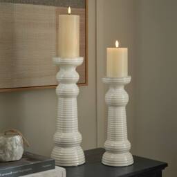 Lemon Pavilion Furniture and Decor Sile Medium Pillar Candle Holder - Ceramic - L11 x W11 x H31cm - White - thumbnail 5
