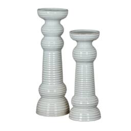 Lemon Pavilion Furniture and Decor Sile Medium Pillar Candle Holder - Ceramic - L11 x W11 x H31cm - White - thumbnail 4