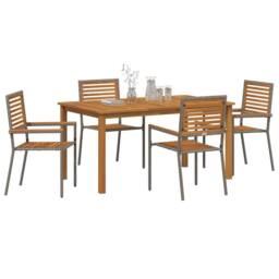 Berkfield Home 5 Piece Garden Dining Set Grey Poly Rattan Acacia - thumbnail 3
