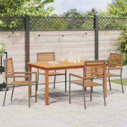 Berkfield Home 5 Piece Garden Dining Set Grey Poly Rattan Acacia - thumbnail 4