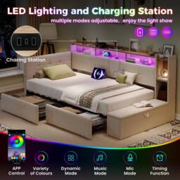 BTM 3FT Linen Daybed LED Ottoman Storage Charging Beige - Size: Single - thumbnail 7