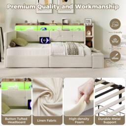 BTM 3FT Linen Daybed LED Ottoman Storage Charging Beige - Size: Single - thumbnail 8