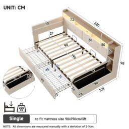 BTM 3FT Linen Daybed LED Ottoman Storage Charging Beige - Size: Single - thumbnail 9