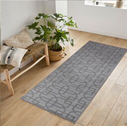Desire Rugs Anti-Slip Cubed Trellis Design Doormat - Machine Washable for Easy Care in Silver - Size: 67 cm x 120 cm - thumbnail 1