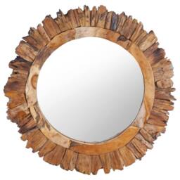 Berkfield Home Wall Mirror 60 cm Teak Round in Brown