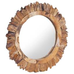 Berkfield Home Wall Mirror 60 cm Teak Round in Brown - thumbnail 2