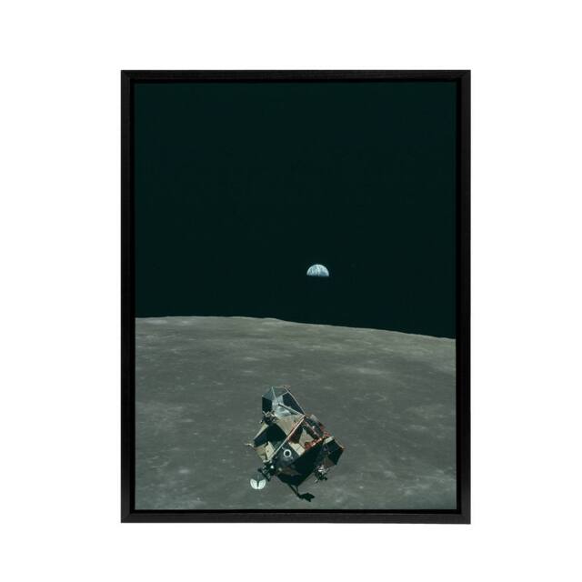 "Artery8 NASA Earth Moon Space Lunar Module Mars Framed Canvas Wall Art Print in Black - Size: W12"" x H16""" - image 1