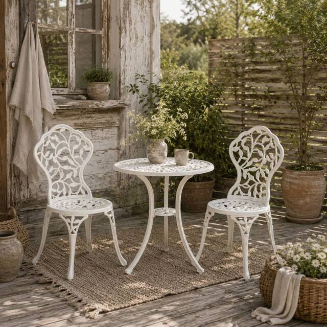 Wyld Haus Karipa Cast Aluminium White 3 Piece Floral Bistro Dining Set - image 1