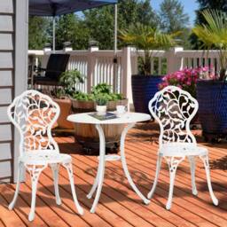 Wyld Haus Karipa Cast Aluminium White 3 Piece Floral Bistro Dining Set - thumbnail 3