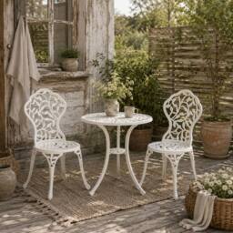 Wyld Haus Karipa Cast Aluminium White 3 Piece Floral Bistro Dining Set - thumbnail 1