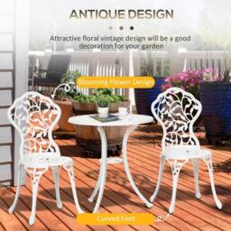 Wyld Haus Karipa Cast Aluminium White 3 Piece Floral Bistro Dining Set - thumbnail 5