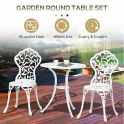 Wyld Haus Karipa Cast Aluminium White 3 Piece Floral Bistro Dining Set - thumbnail 6