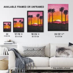 "Artery8 California Sunset Sky Orange Pink Sky Setting Sun Framed Art Print - Size: W12"" x H16""" - thumbnail 3