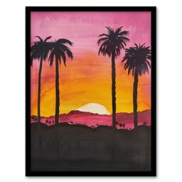 "Artery8 California Sunset Sky Orange Pink Sky Setting Sun Framed Art Print - Size: W12"" x H16""" - thumbnail 1