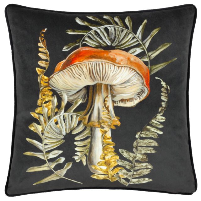 Wylder Nature Kielder Forest Hatfield Mushroom Piped Cushion in Black - Size: 43 cm x 43 cm - image 1