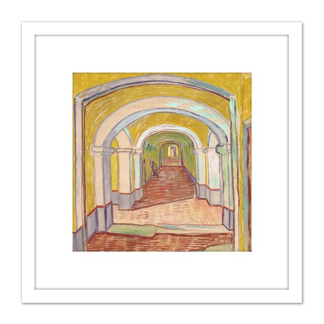 Artery8 Van Gogh Corridor In The Asylum Painting 8X8 Inch Square Wooden Framed Wall Art Print Picture with Mount in White - image 1