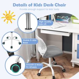 Gymax Rolling Kids Study Chair Ergonomic Swivel Office Chair Adjustable Height in Grey - thumbnail 7