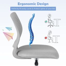 Gymax Rolling Kids Study Chair Ergonomic Swivel Office Chair Adjustable Height in Grey - thumbnail 3