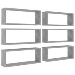 Berkfield Home Wall Cube Shelf 6 pcs Concrete Grey 60x15x23 cm Engineered Wood - Size: 60 x 15 x 23 cm - thumbnail 1