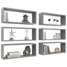 Berkfield Home Wall Cube Shelf 6 pcs Concrete Grey 60x15x23 cm Engineered Wood - Size: 60 x 15 x 23 cm - thumbnail 3