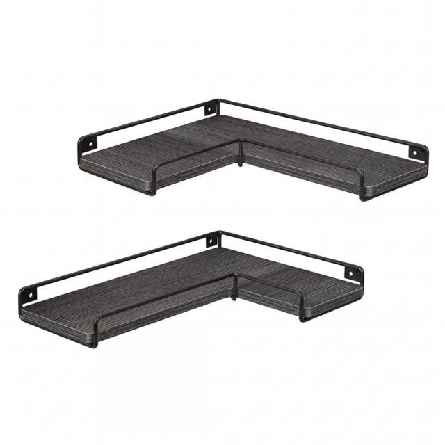 Levede Floating Shelves Set of 2 L-Shaped Corner Shelves Wall Mounted Black - image 1